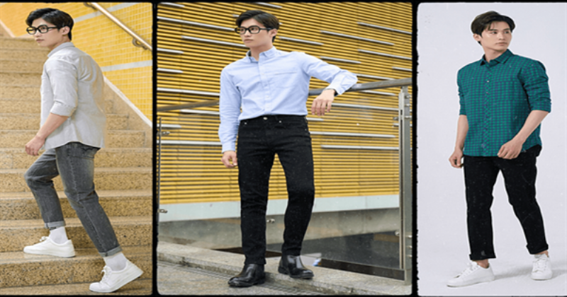 Một người đàn ông tự tin tạo dáng trong quần jean slim fit nam và áo khoác da, thể hiện cá tính mạnh mẽ và phong thái cuốn hút.